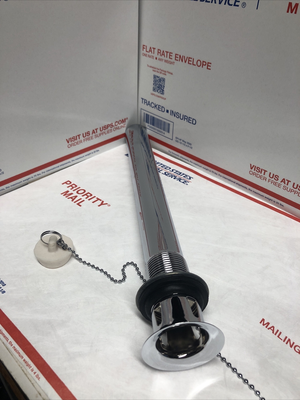 13″ Chrome plated Brass Drain assembly Complete with Plug and Chain