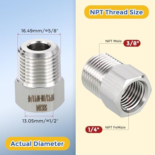 Pack 304 Stainless Steel Pipe Fittings, 3/8″ 3/8″ Male NPT to 1/4″ FeMale NPT 2