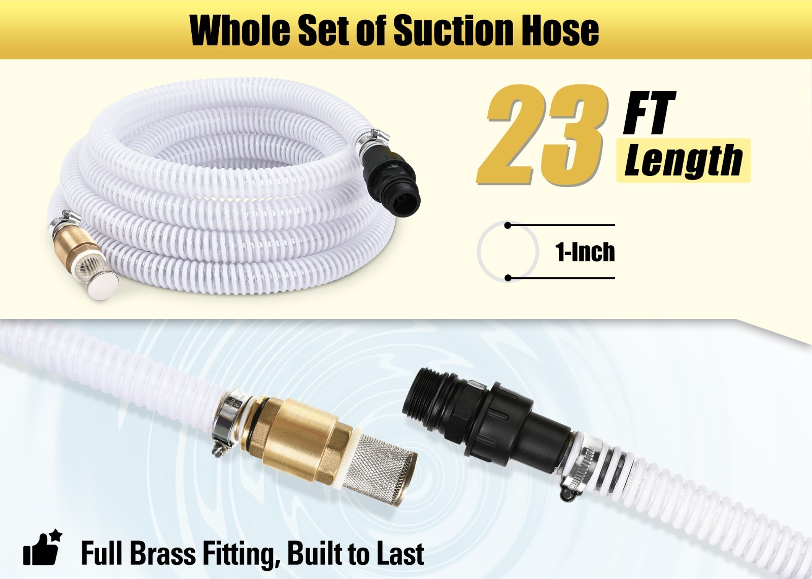 FLUENTPOWER 23FT x 1″ Suction Hose Kit with Brass Fitting Check Valve