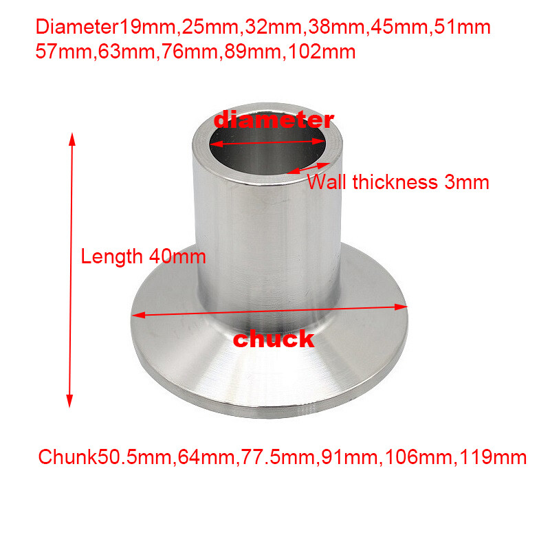 304 Stainless Steel Quick Fitting Sanitary Grade Length 40mm Wall Thickness 3mm