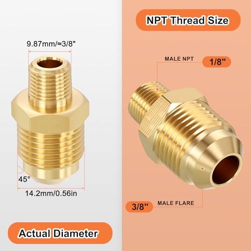 Pack Male to Male Adapter/8″ Male Flare x 3/8″ Male Flare to 1/8″ Male NPT 3