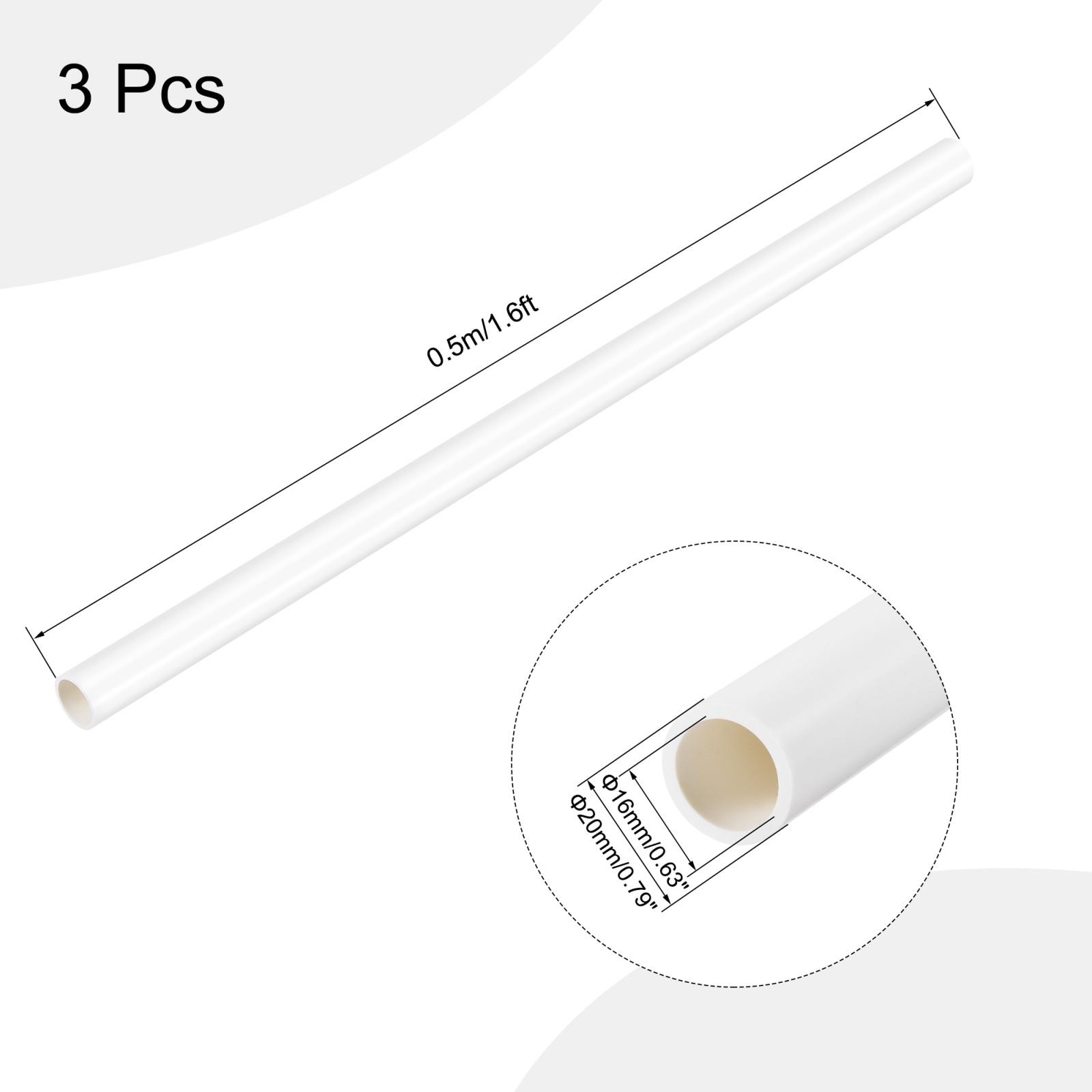PVC rigid round tube 16mm ID 20mm OD 500mm white high impact 3pcs