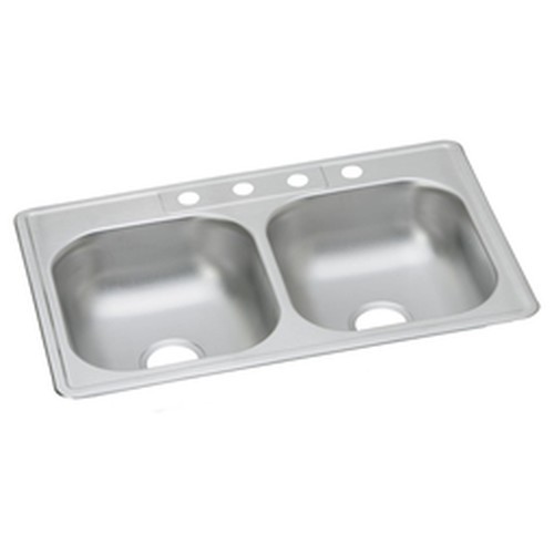 Elkay D-23355-4 SS Double Bowl Drop-In Kitchen Sink 33×22