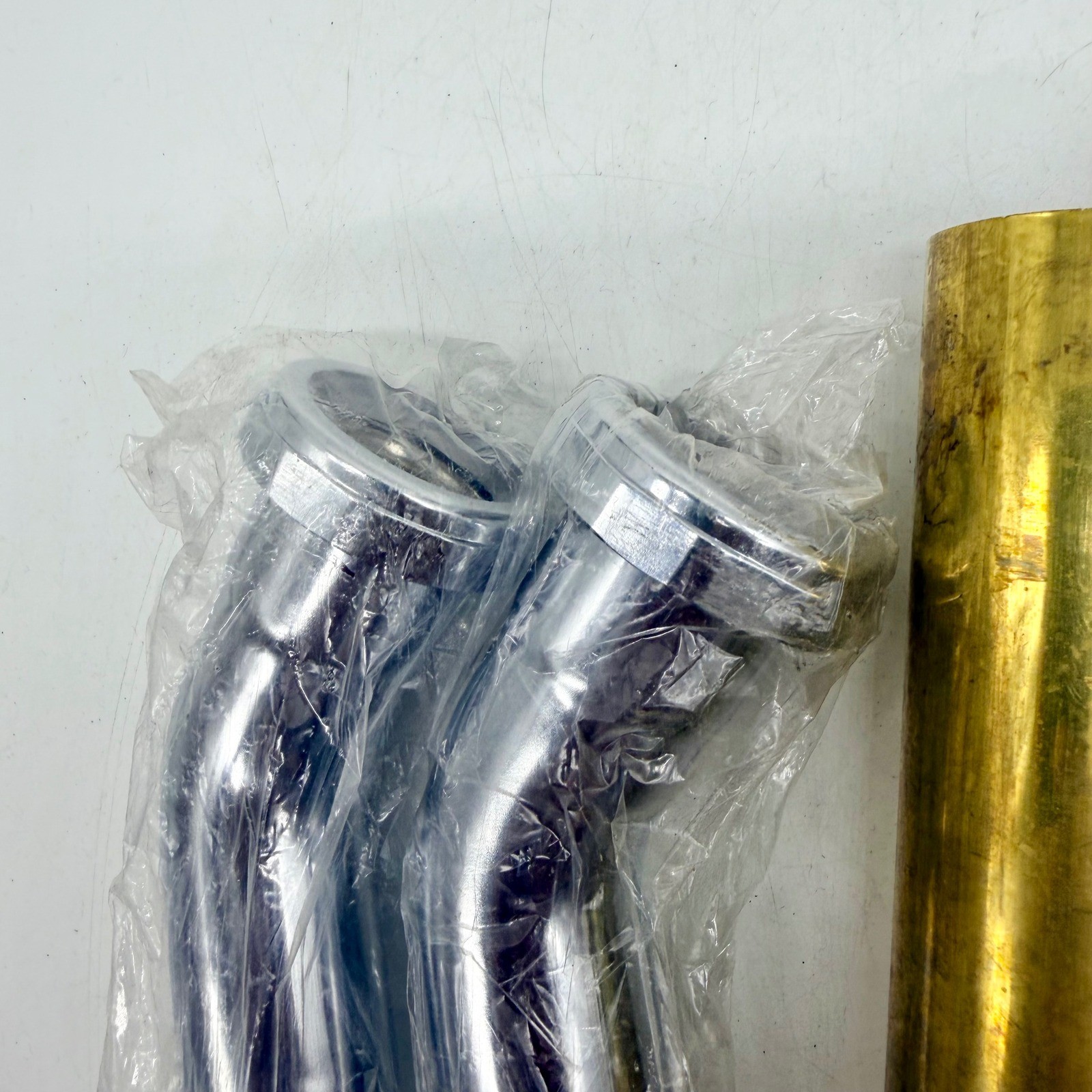 Commercial Brass Plumbing Tube and Chrome Drain Elbow Lot 6 PC Heavy Gauge New
