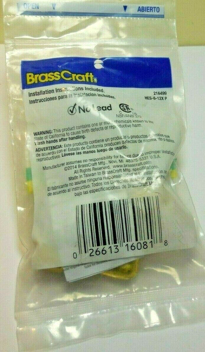 BRASSCRAFT HES-6-12X P GARDEN HOSE DISHWASHER ELBOW 3/4″ FEMALE X 3/8″OD,NEW