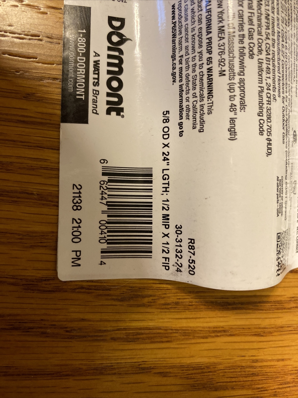 Dormont 30-3132-24 SS Brand new -Flex. 5/8 OD X 24” LGTH; 1/2 MIP X 1/2 FIP