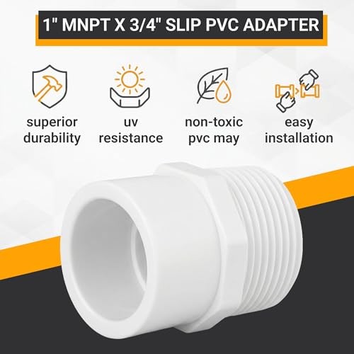 PVC Pipe Reducer Fitting – 1 Inch MNPT Male x 3/4 Inch Slip Socket – Sch 40