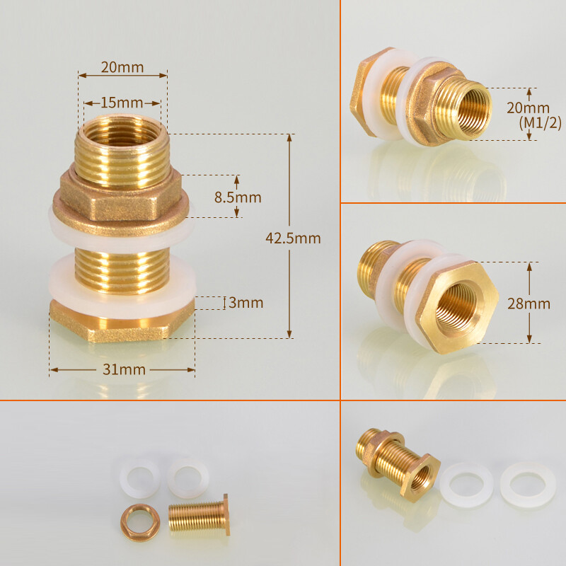 1/2″ 3/4″ 1″ Male Thread Brass Water Tank Connector Bulkhead Fitting Rubber Ring
