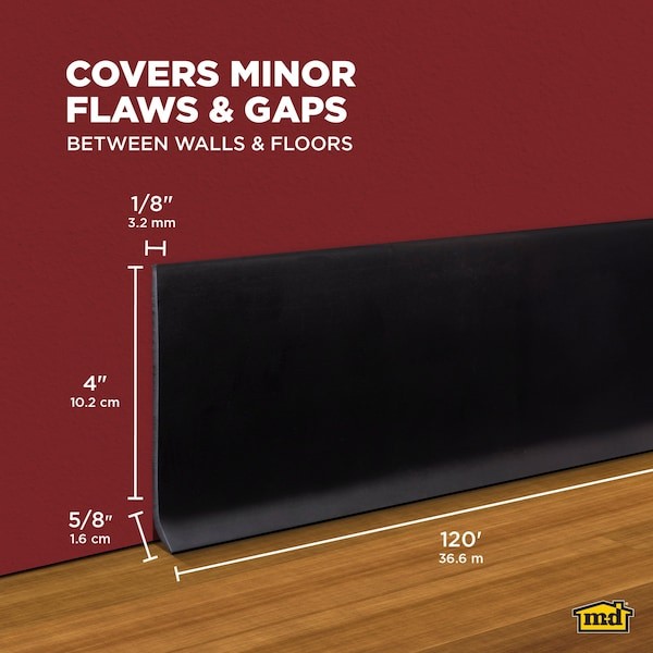 Zoro Select 820N93 Wall Base Molding, 120 Ft L, Black, 820N93