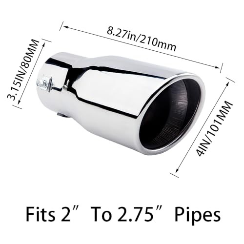 Exhaust Tips Tailpipe Fit 2 to 2.75 inch Stainless Steel Exhaust Silver/Length