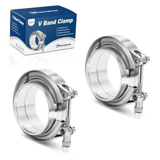 2.0 Inch V Band Clamp, Exhaust Clamp with Male Female Flange 304 Stainless 2.0″