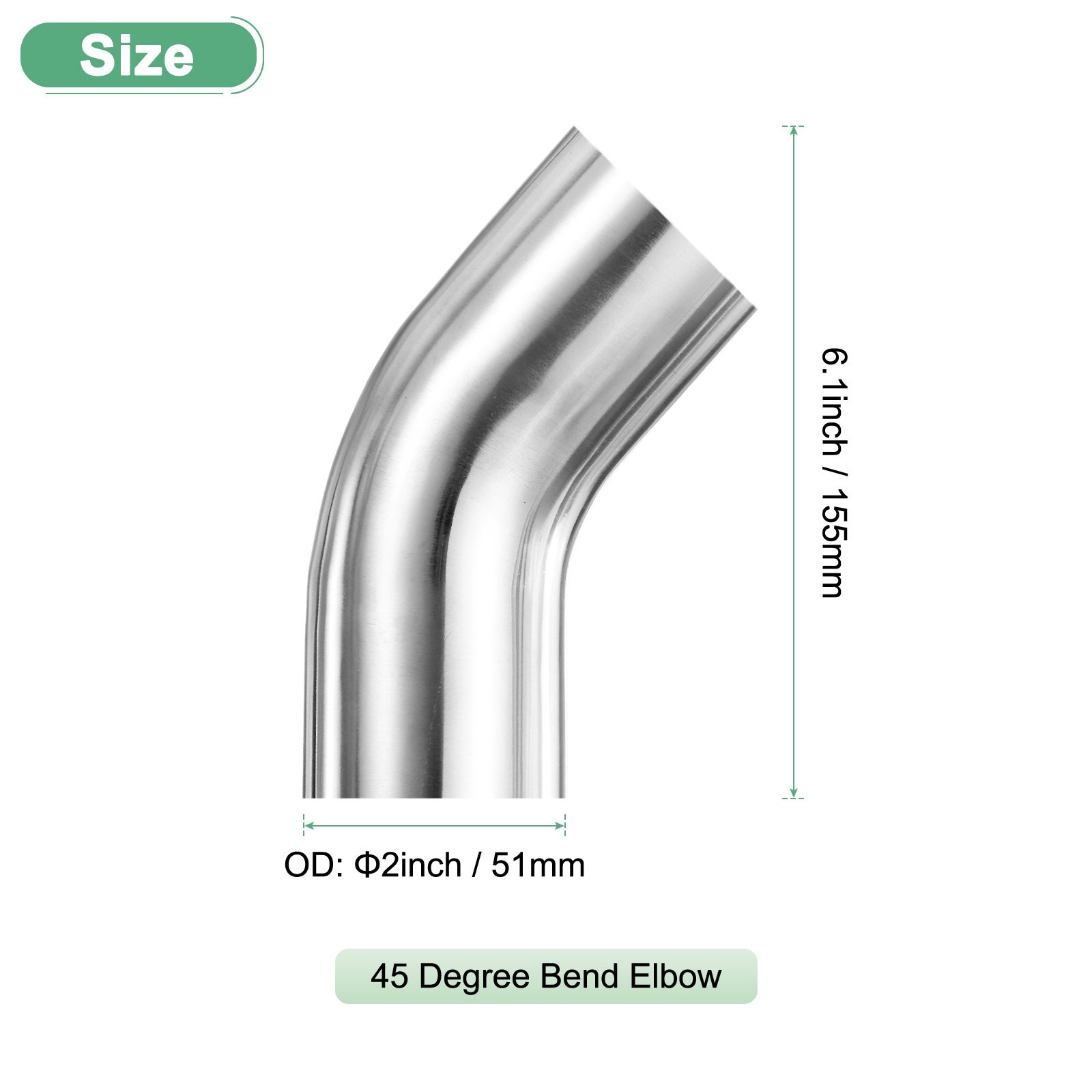 2-Pack OD 2 Inch 45 Degree Mandrel Bend Elbow, Thicken 1.5 mm Height 155 mm