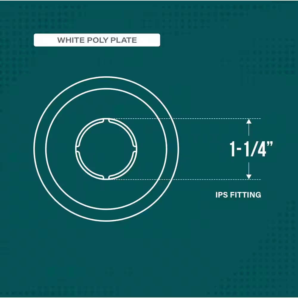 1-1/4 In. Floor and Ceiling Plate Cover Split Flange, PVC Escutcheon Plate, Univ