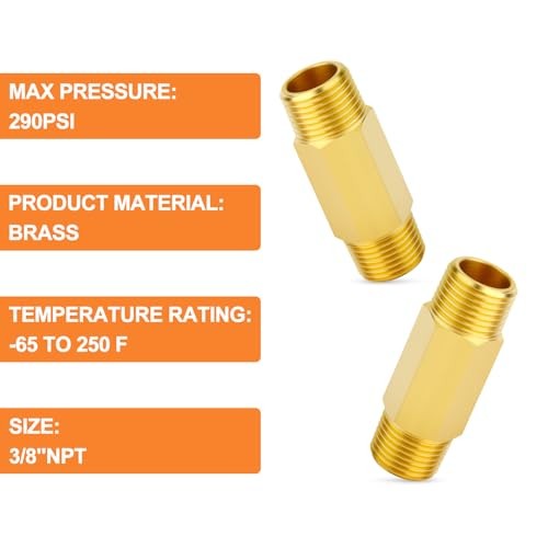 Brass Long Nipple, 3/8 NPT brass nipple, 2″ 3/8″MNPT 2Pcs 2″(50mm)Length