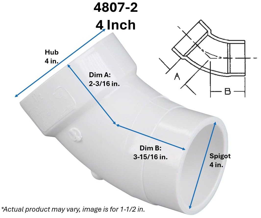 Nibco 4806 PVC Elbow 45° – 4 Inch Schedule 40 Pipe Fitting
