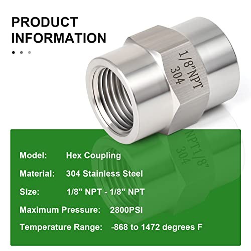 5PCS Forging of 304 Stainless Steel Pipe Fitting, Coupling, 5PCS 1/8″ Style 2