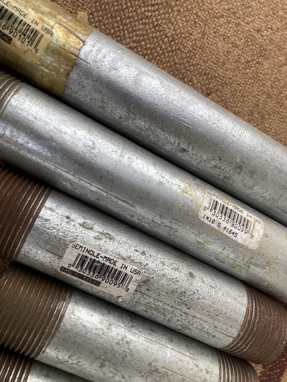12pc Lot 1” Galvanized Pipe Nipples 12” 10” 6” 4” 2” All USA Except 2” Is China