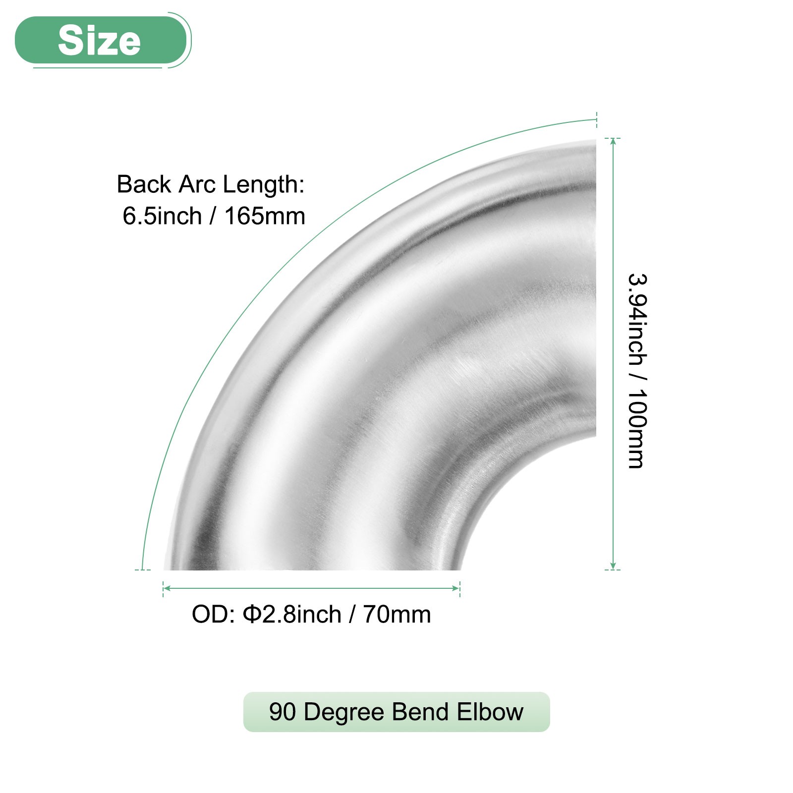 2-Pack OD 2.8 Inch 90 Degree Mandrel Bend Elbow, Thicken 1.5 mm Height 100 mm