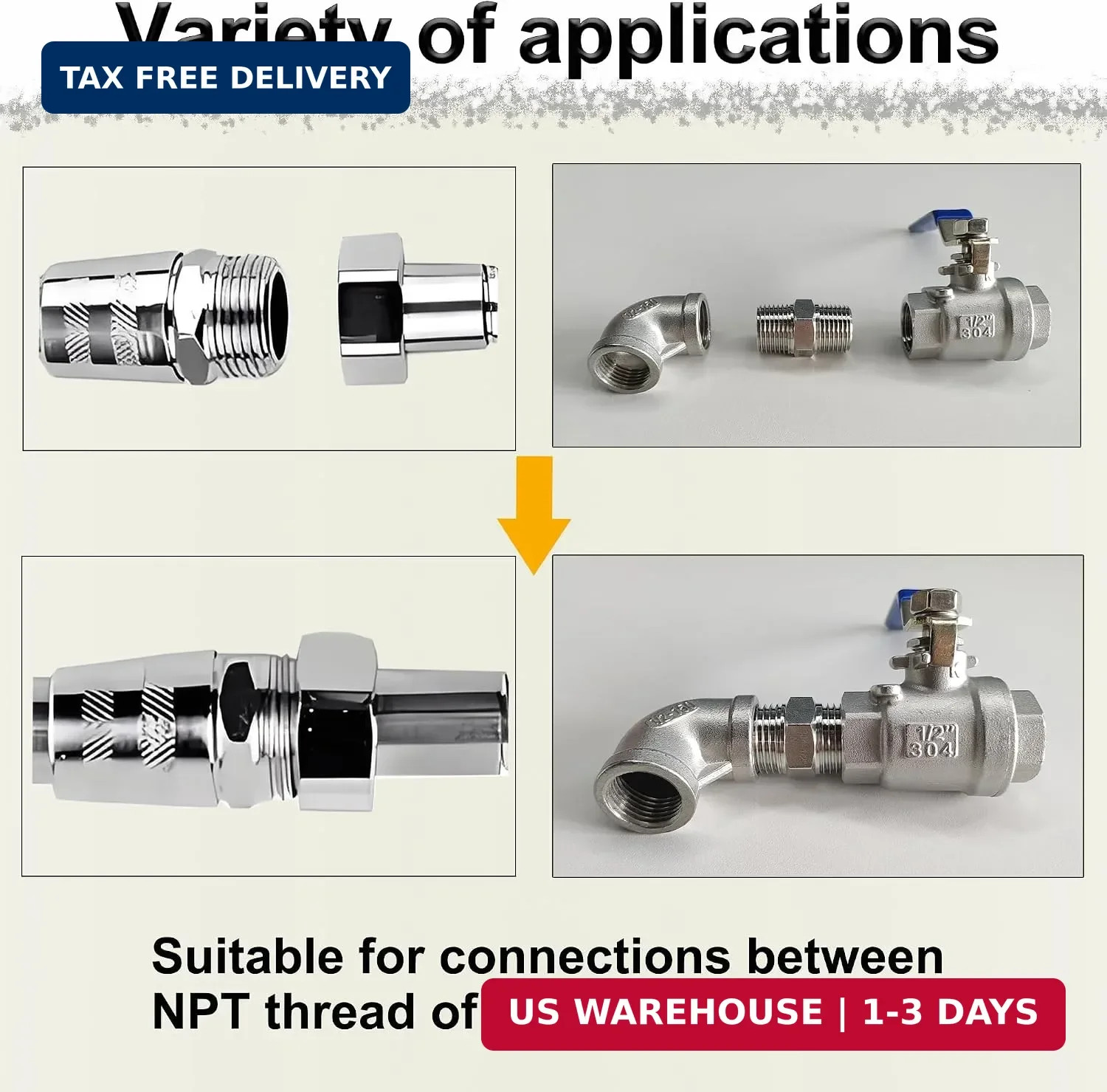 1/4″ NPT Male Hex Nipple Pipe Fittings, 304 Stainless Steel 1/4 inch Threaded Pi