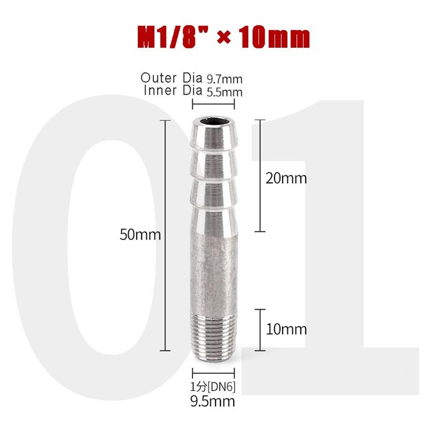 BSP 1/8″ ~ 4″ Hose Joiner Connector Tail 304 Stainless Steel Barbed Pipe Fitting