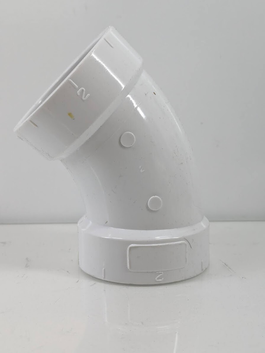 NIBCO 2 in. PVC DWV 45-Degree Hub x Hub Elbow Pipe Fitting – White C4806HD2