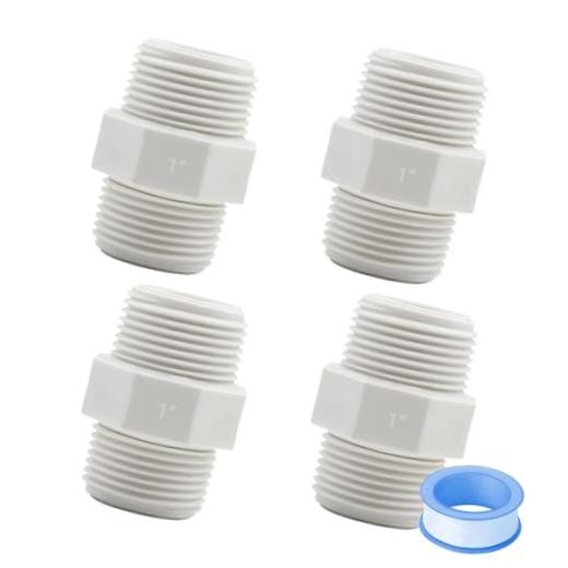 4PCS 1″ PVC Pipe Fitting Hex Nipple G1 Male X G1 Male Coupling G1 x G1 4pcs
