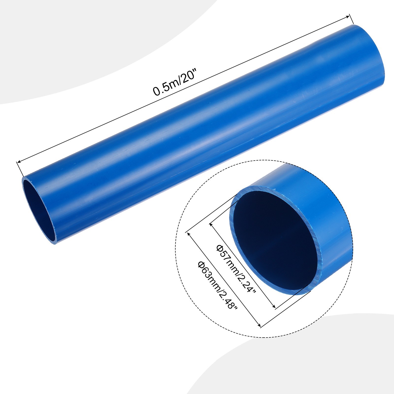 PVC Rigid Round Pipe 57mm ID 63mm OD 500mm Blue High Impact for Water Pipe