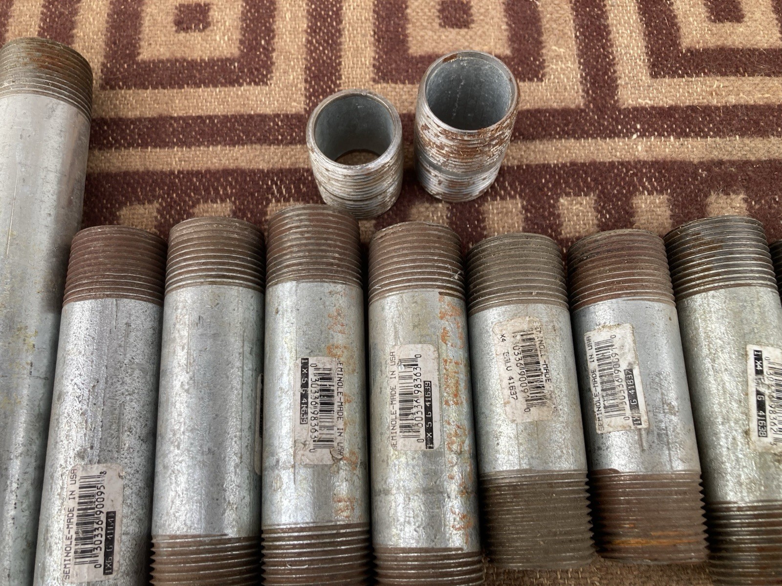 12pc Lot 1” Galvanized Pipe Nipples 12” 10” 6” 4” 2” All USA Except 2” Is China