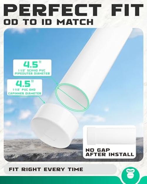 SCH40 PVC Cap Fits Standard 4″ SCH 40 PVC Pipe with 4.5″ OD, White 4 Inch 2