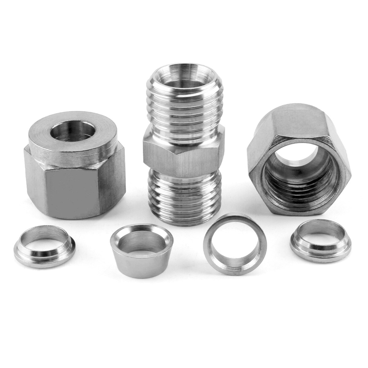 304 Stainless Steel OD 3mm-25mm Tube Double Ferrule Compression Union Fittings