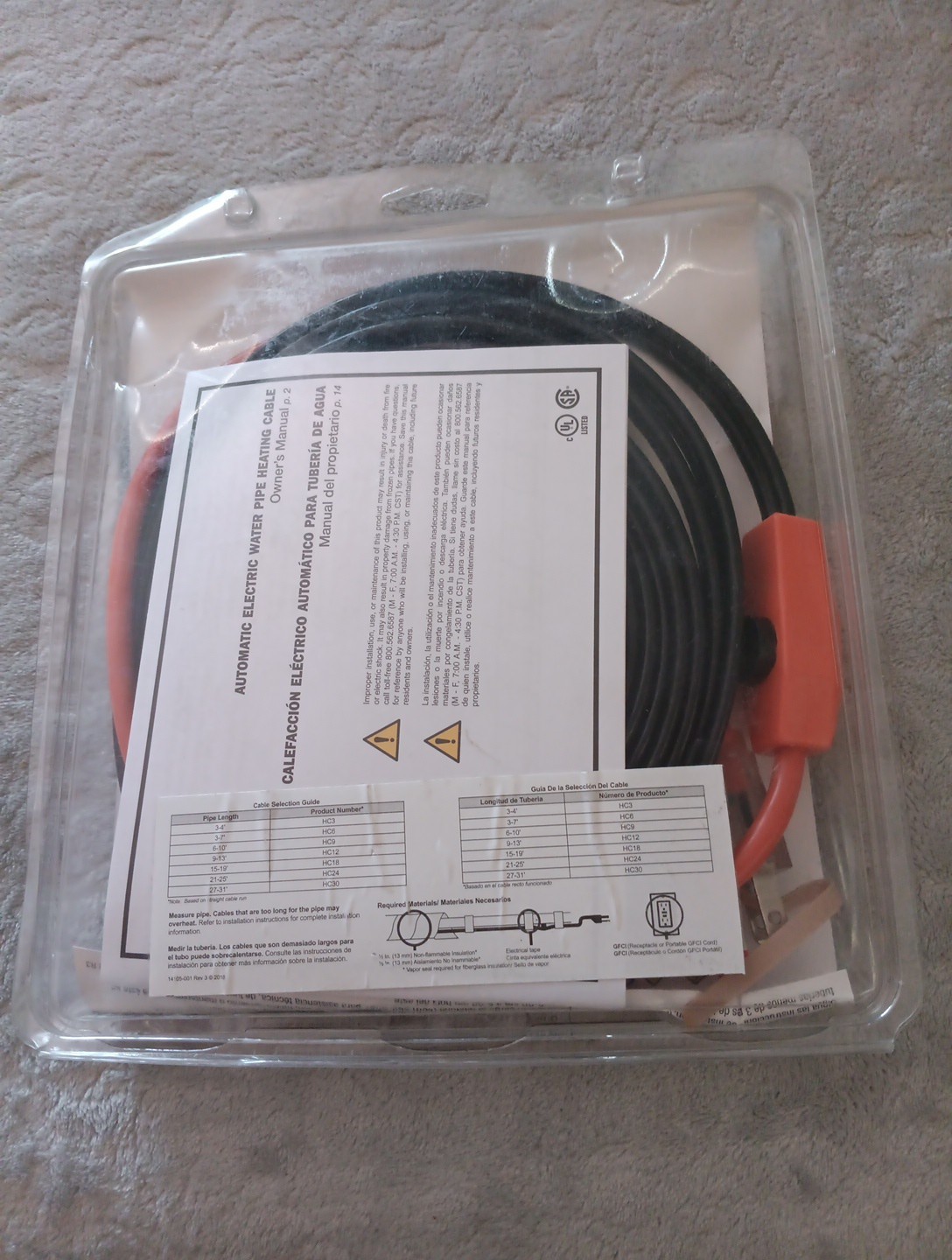 Frost King Electric Water Pipe Heat Cable 15-19ft. HC18