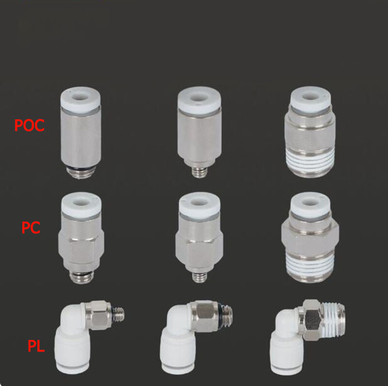 Pneumatic Push In Thread Fitting Air Tube Connector Straight Elbow Adapter White