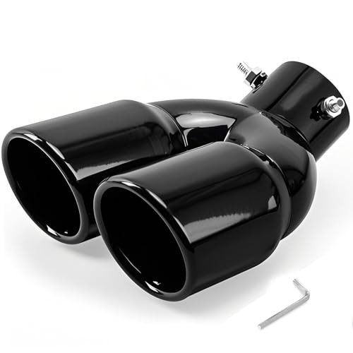 Dual Exhaust Tips with 2.5 inch Inlet 3 inch Outlet, Bent Stainless Black-Bent