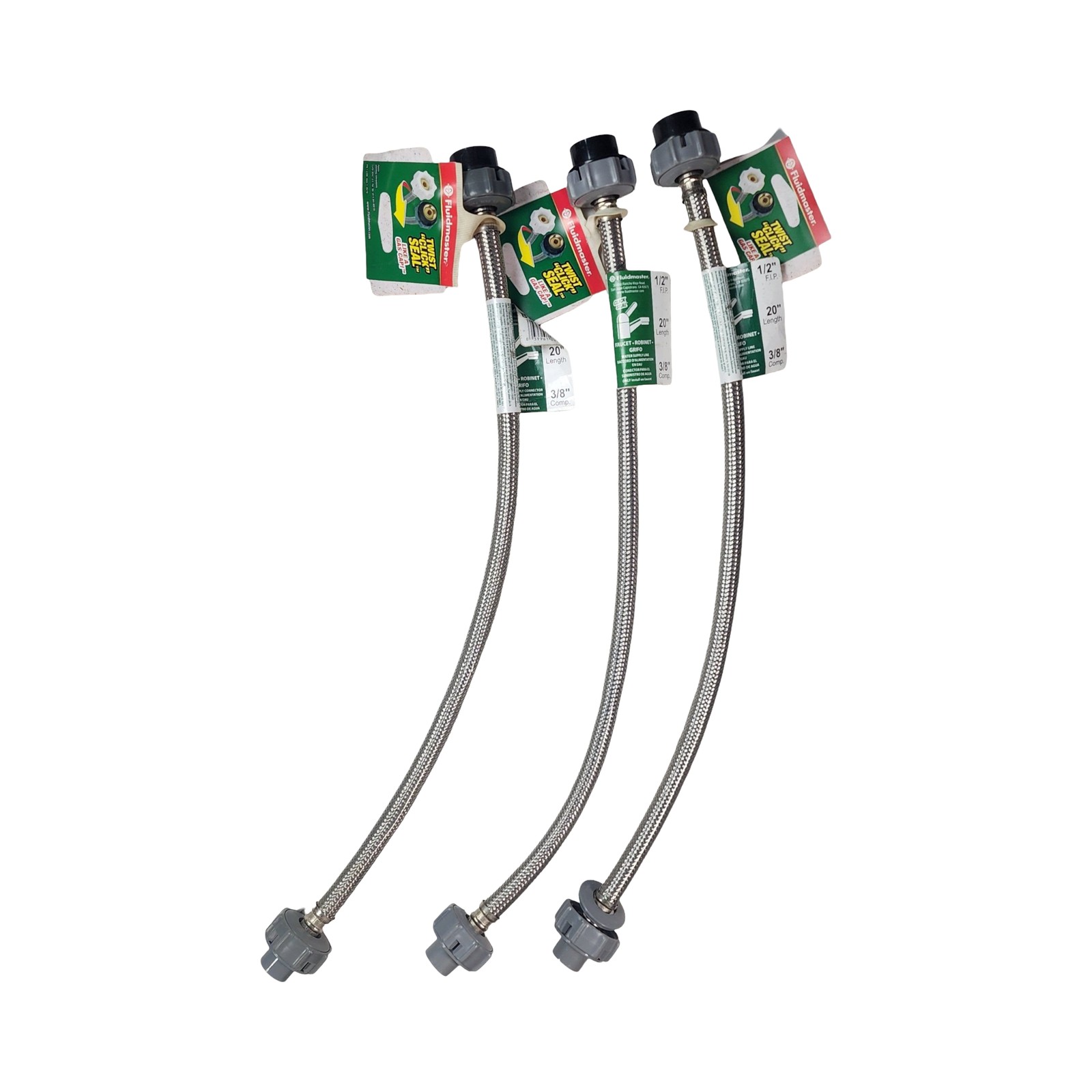 3 Pack Fluidmaster B1F20CSR Click Seal Faucet Water Supply Line 1/2″ FIP x 3/8″