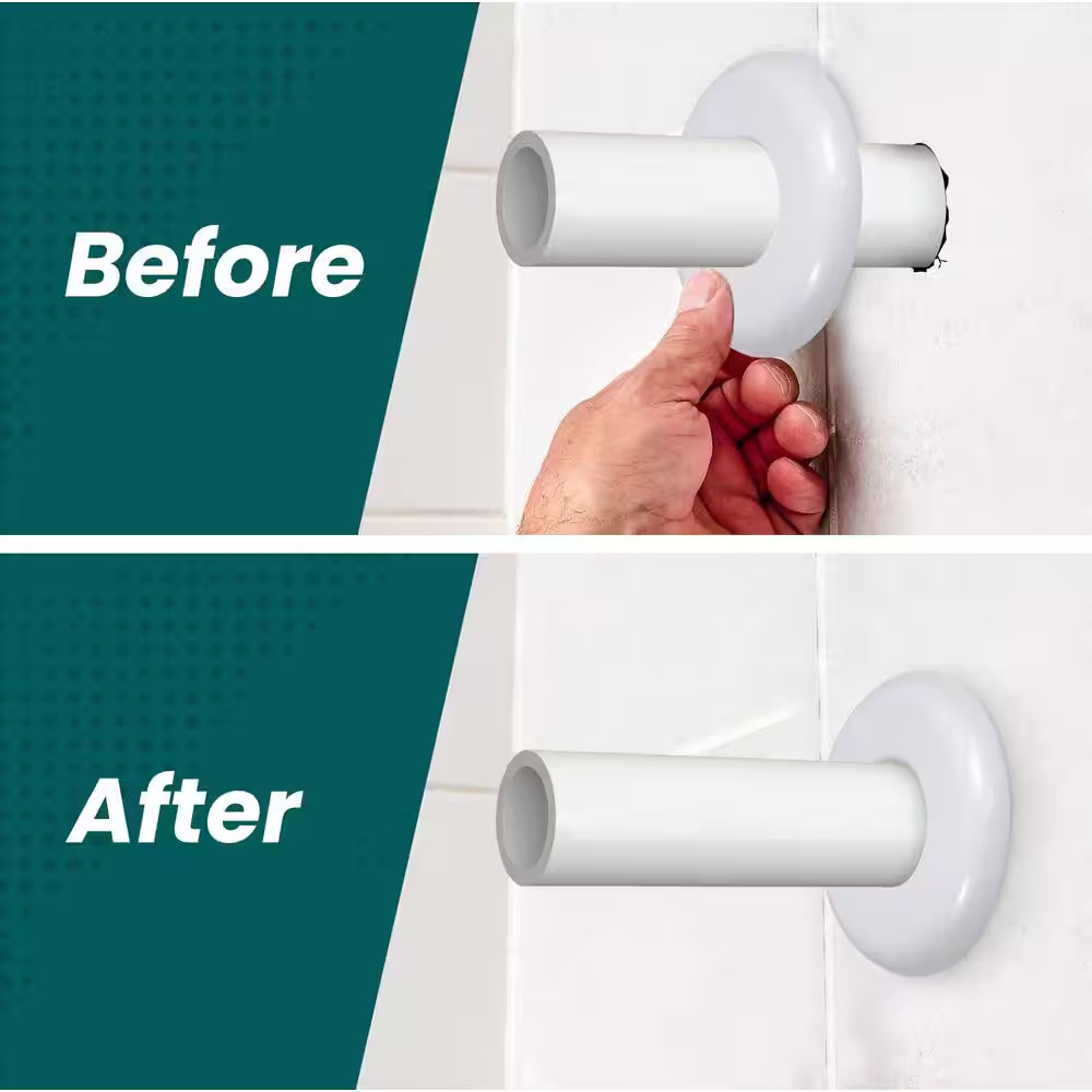 1-1/4 In. Floor and Ceiling Plate Cover Split Flange, PVC Escutcheon Plate, Univ