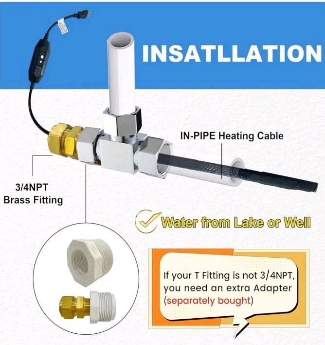 Self-Regulating Heat Cable for Freeze Protection in Pipes 50′