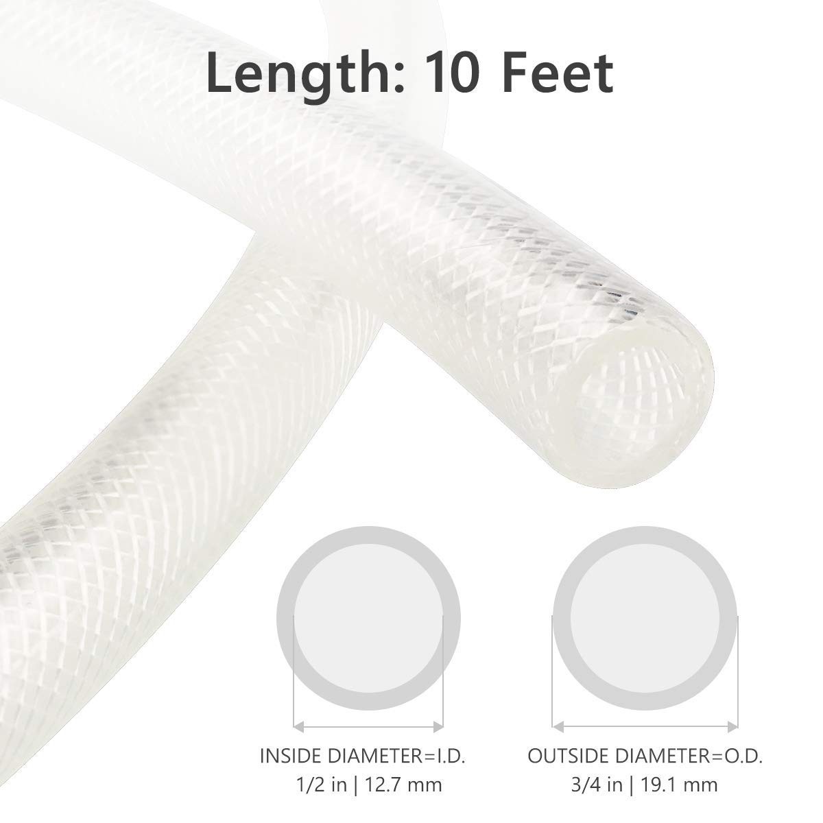 1/2″ Id X 3/4″ Od – 10 Ft High Pressure Braided Clear Pvc Vinyl Tubing