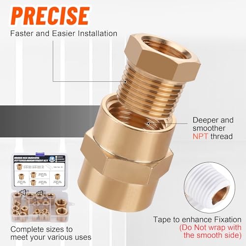 18PCS Brass Fitting Kit,1/4″ – 1/8″, 3/8″ – 1/8″,3/8″ – 1/4″,1/2″ – Hex Bushing