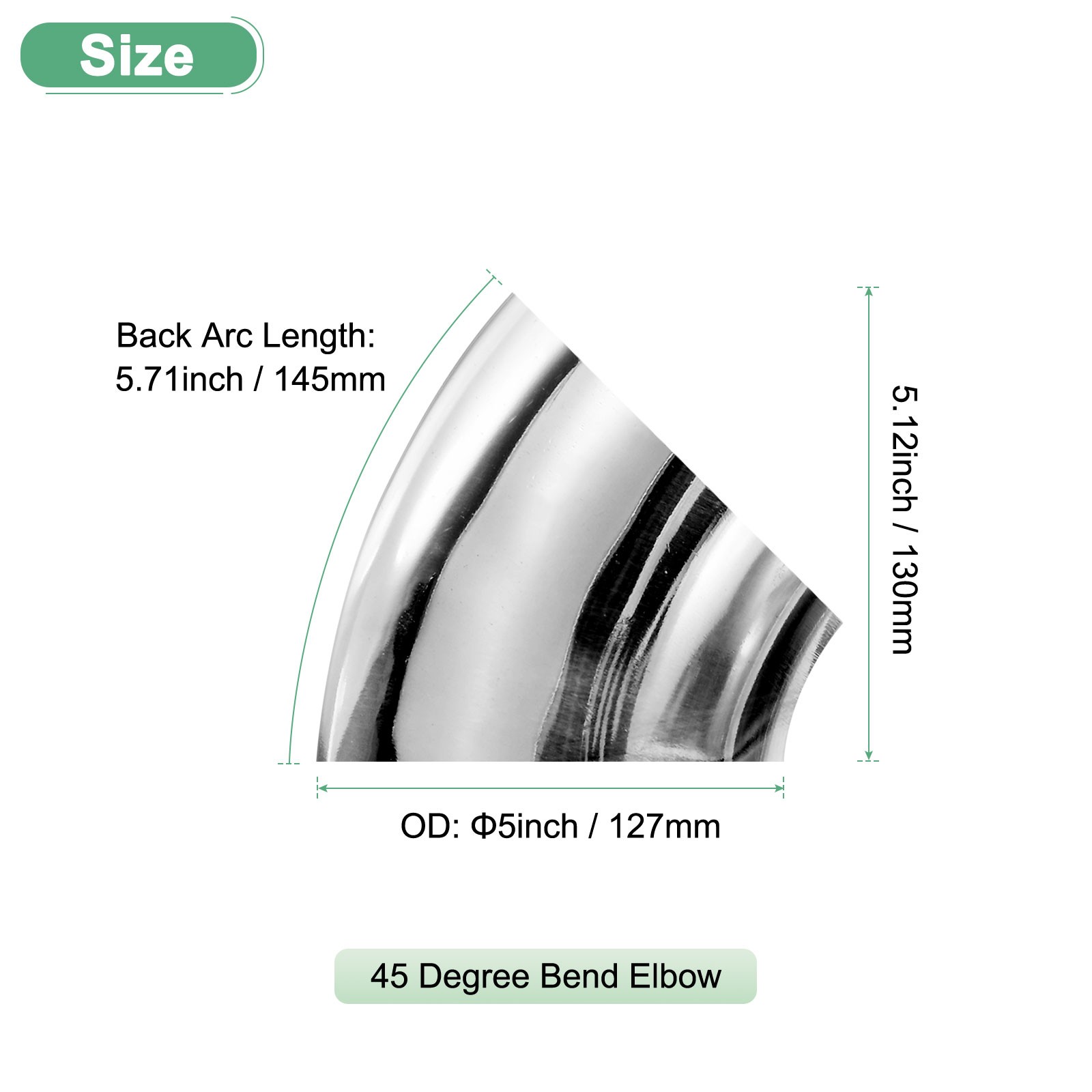 OD 5 Inch 45 Degree Mandrel Bend Elbow, Thicken 1.5 mm Height 130 mm