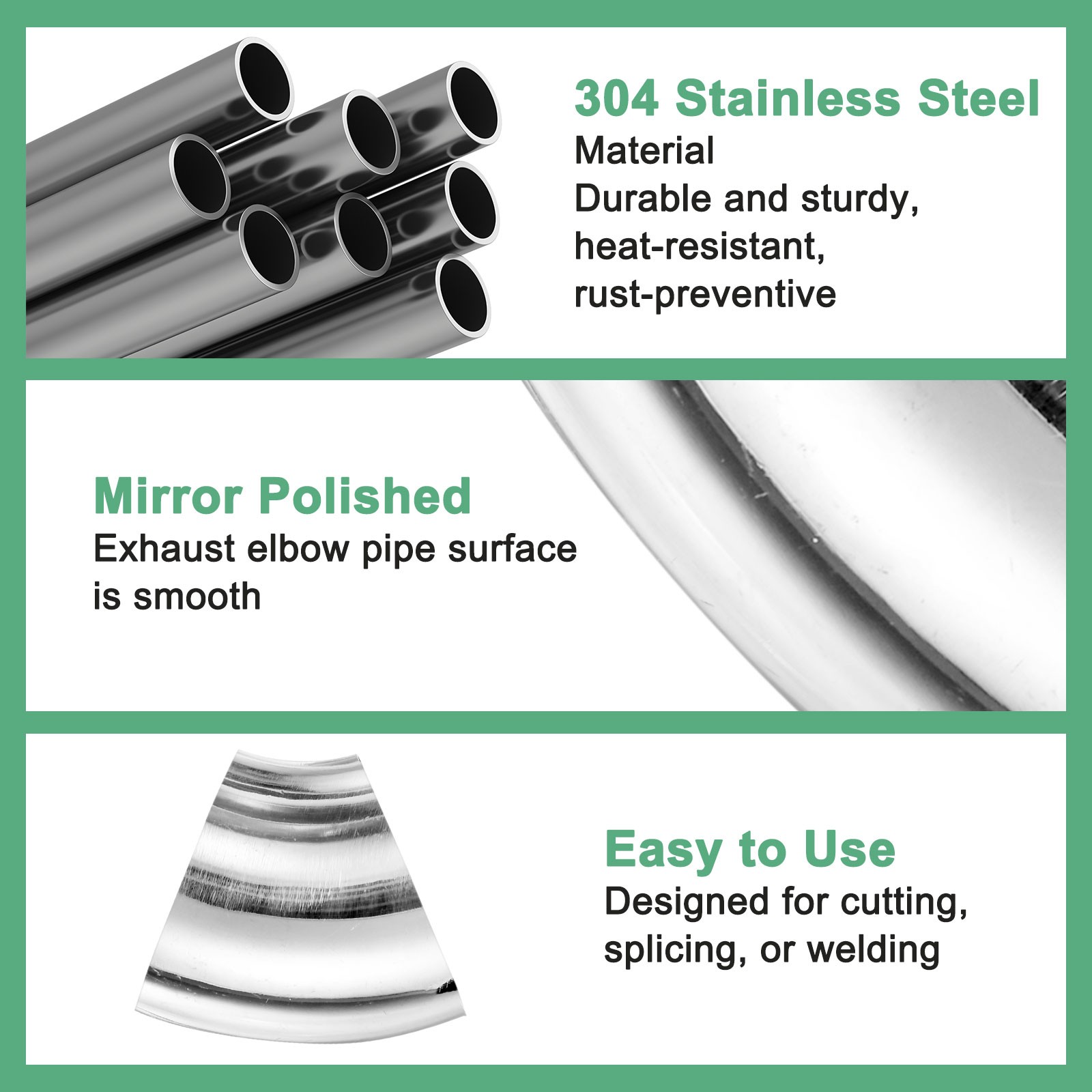 OD 2.5 Inch 45 Degree Mandrel Bend Elbow, Thicken 1.5 mm Height 66 mm