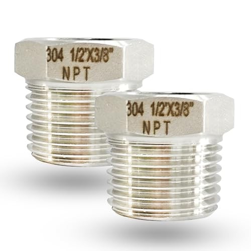1/2″ NPT Male to 3/8″ NPT Female Hex Bushing Reducer, 304 1/2” MNPT x 3/8” FNPT