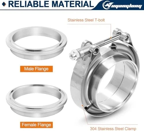 2.0 Inch V Band Clamp, Exhaust Clamp with Male Female Flange 304 Stainless 2.0″