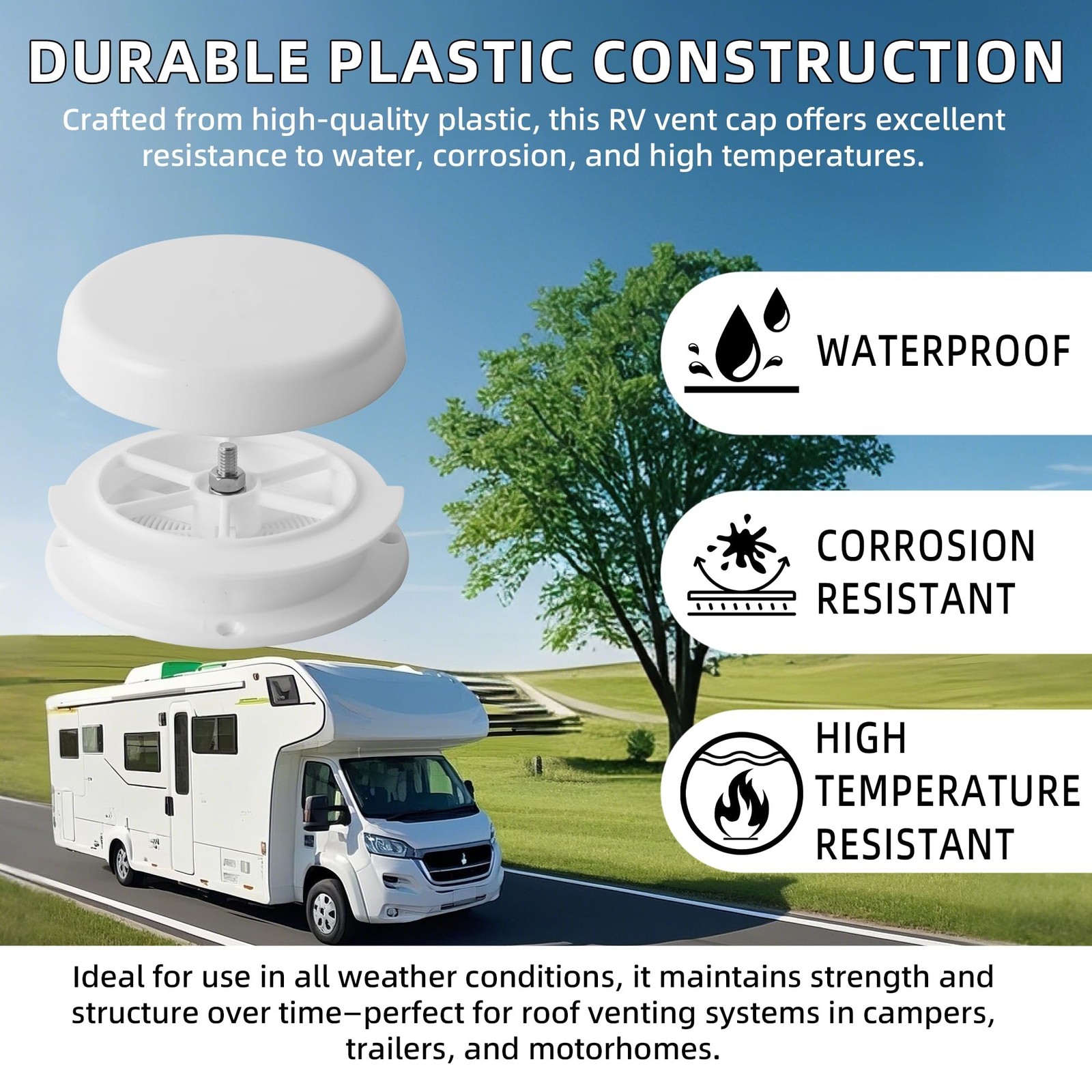 2-Pack Mushroom Style RV Roof Vent Cap with Putty Tape and Screws, Universal …