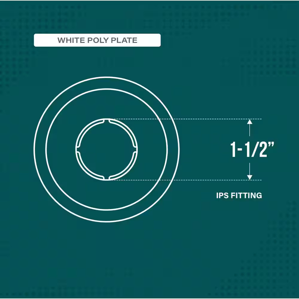 1-1/2 In. Floor and Ceiling Plate Cover Split Flange, PVC Escutcheon Plate, Univ