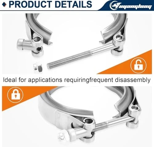2.0 Inch V Band Clamp, Exhaust Clamp with Male Female Flange 304 Stainless 2.0″