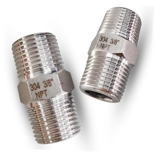 3/8″ Male to Male NPT Hex Nipple Pipe Fittings, 304 Stainless Steel 3/8″,2pcs