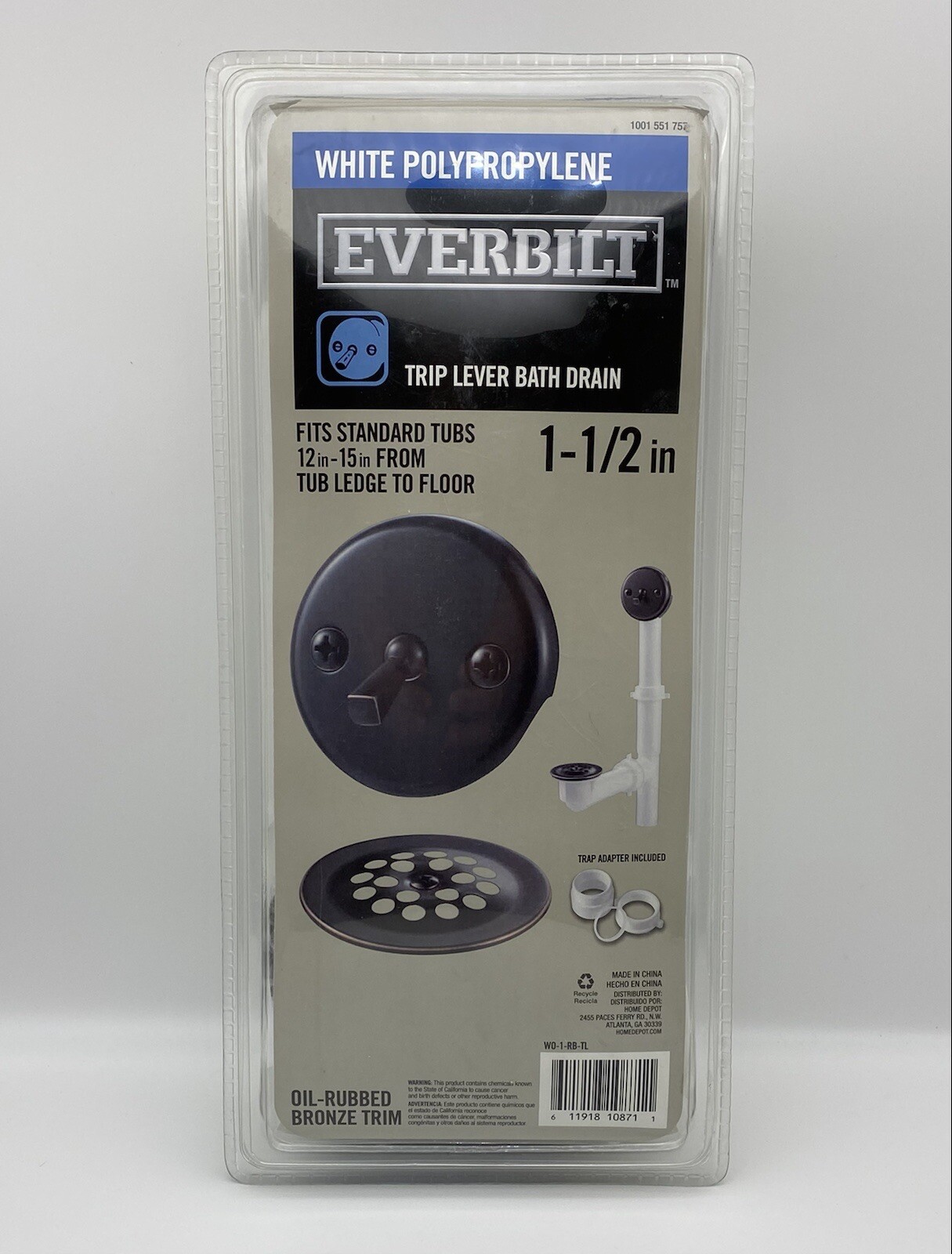 Everbilit Trip Lever Bath Drain Overflow Bronze 1-1/2″ White Polypropylene Pipe