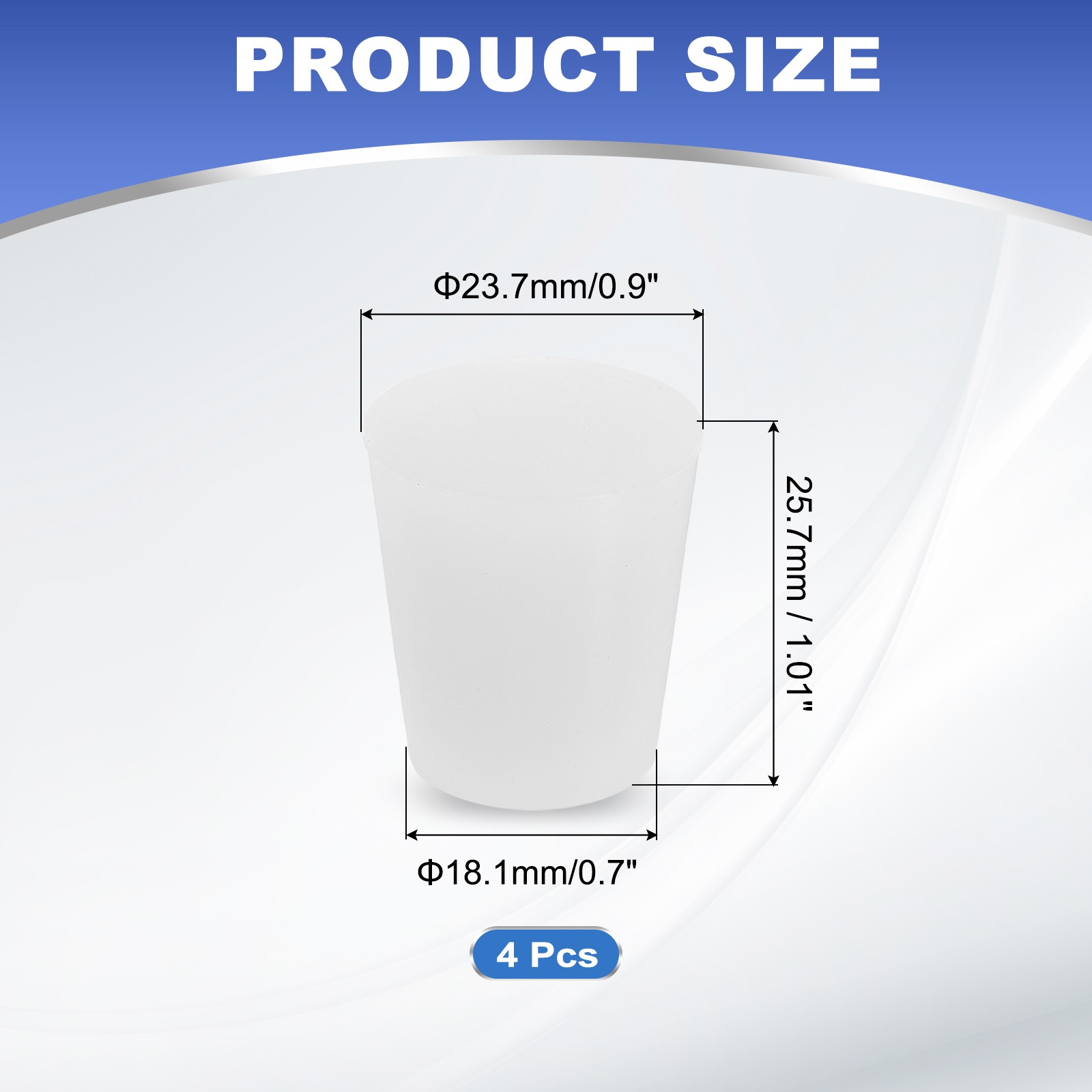 4 x Tapered Shaped Solid Silicon Stopper, 7/8″ Tube Rubber Stoppers