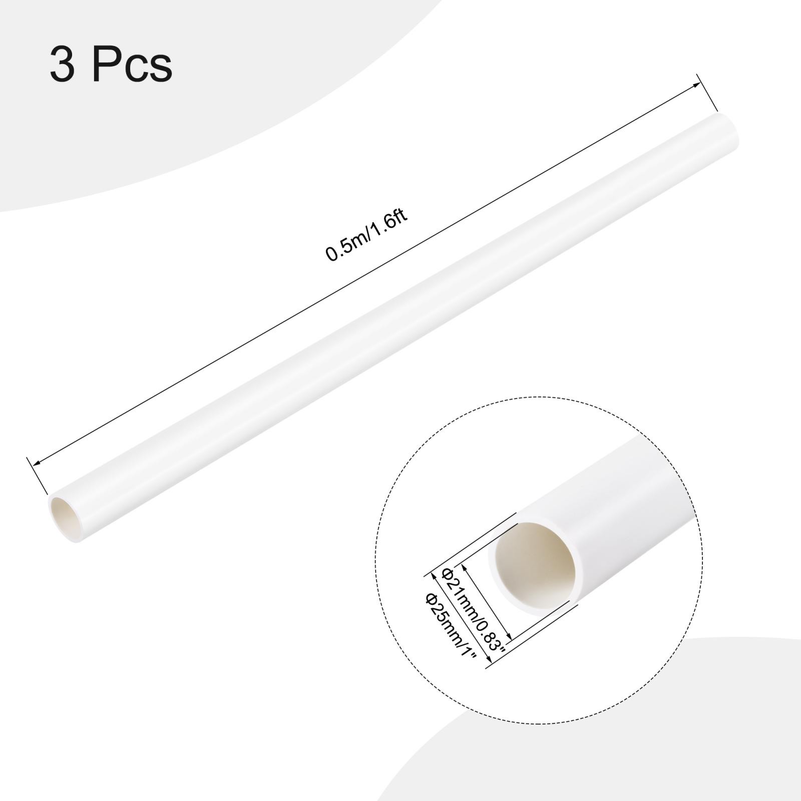 3pcs PVC Pipe 21mm ID x 25mm OD 0.5m Rigid Water Pipe Drain Pipe White