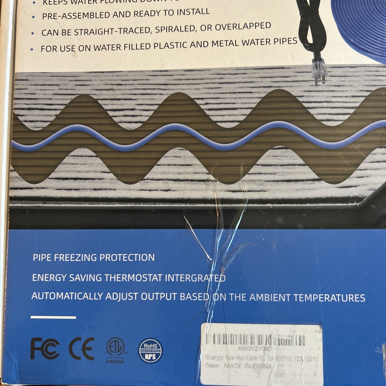 Self Regulating Pipe Heating Pre-Assembled 30ft Cable Pipe Freeze Protect 120V